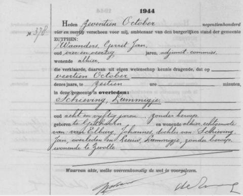 Uittreksel uit het overlijdensregister der Gemeente Zutphen