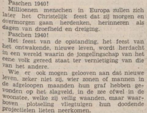 Pasen 1940: dagen van droefheid en dreiging