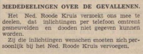 Rode Kruis verstrekt per telefoon geen informatie over gesneuvelden