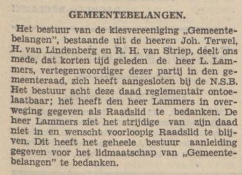 Raadslid Lammers sluit zich aan bij de NSB