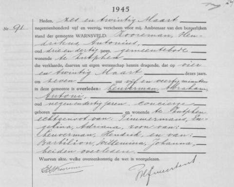 Uittreksel uit het overlijdensregister der Gemeente Zutphen