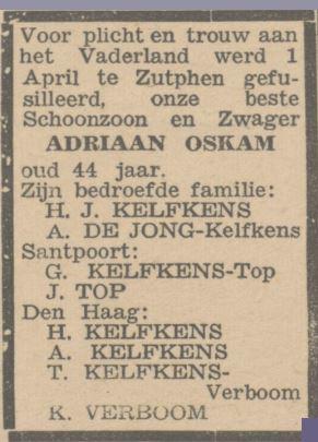 Advertentie in De Waarheid 07-06-1945 (Wulfert Hop)