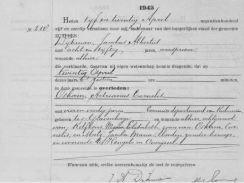 Uittreksel uit het overlijdensregister der Gemeente Zutphen