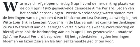 Artikel over de herdenking