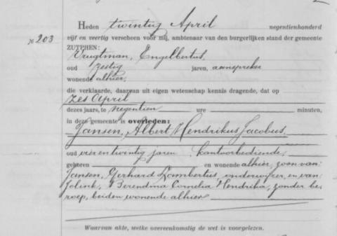 Uittreksel uit het overlijdensregister der Gemeente Zutphen