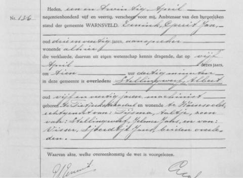 Uittreksel uit het overlijdensregister der Gemeente Zutphen