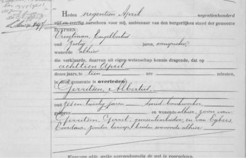 Uittreksel uit het overlijdensregister der Gemeente Zutphen