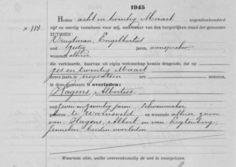 Uittreksel uit het overlijdensregister der Gemeente Zutphen