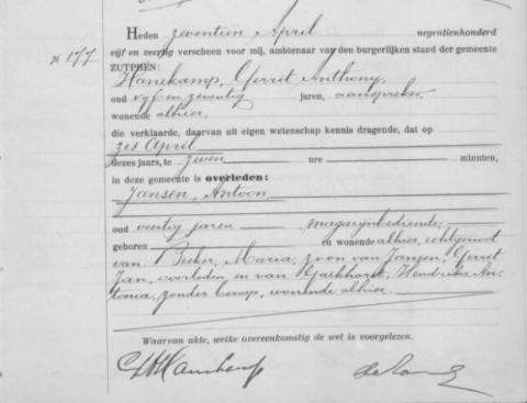 Uittreksel uit het overlijdensregister der Gemeente Zutphen