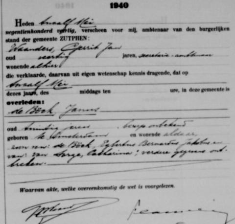 Uittreksel uit het overlijdensregister der Gemeente Zutphen