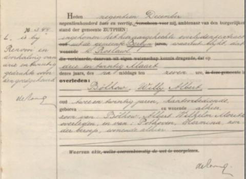 Uittreksel uit het overlijdensregister der Gemeente Zutphen