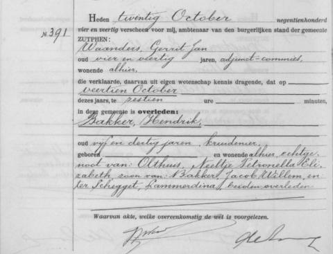 Uittreksel uit het overlijdensregister der Gemeente Zutphen