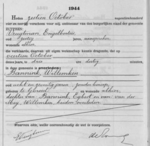 Uittreksel uit het overlijdensregister der gemeente Zutphen