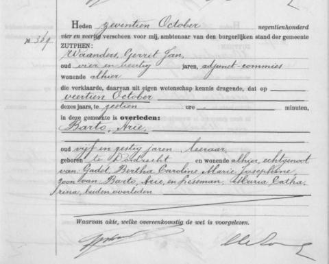 Uittreksel uit het overlijdensregister der gemeente Zutphen