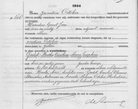 Uittreksel uit het overlijdensregister der gemeente Zutphen