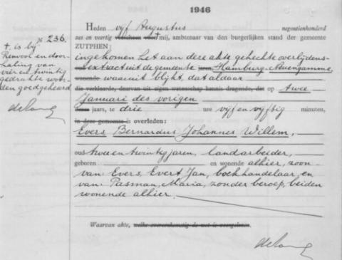 Uittreksel uit het overlijdensregister der Gemeente Zutphen