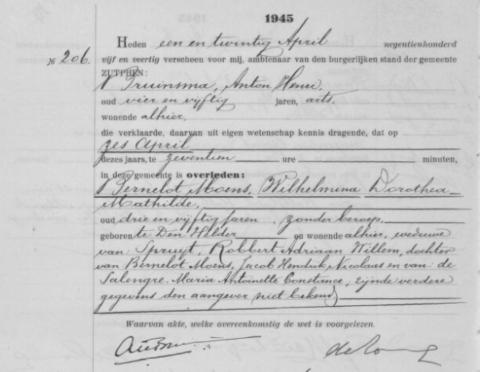 Uittreksel uit het overlijdensregister der Gemeente Zutphen