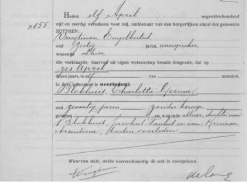 Uittreksel uit het overlijdensregister der Gemeente Zutphen