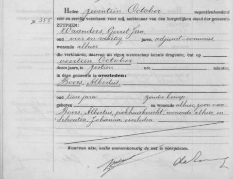 Uittreksel uit het overlijdensregister der gemeente Zutphen
