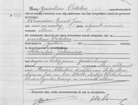 Uittreksel uit het overlijdensregister der gemeente Zutphen