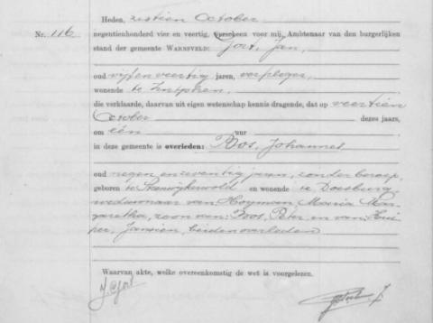 Uittreksel uit het overlijdensregister der Gemeente Warnsveld