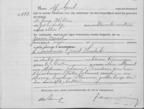 Uittreksel uit het overlijdensregister der Gemeente Zutphen