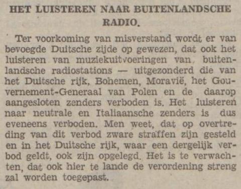 Het luisteren naar buitenlandsche radio verboden