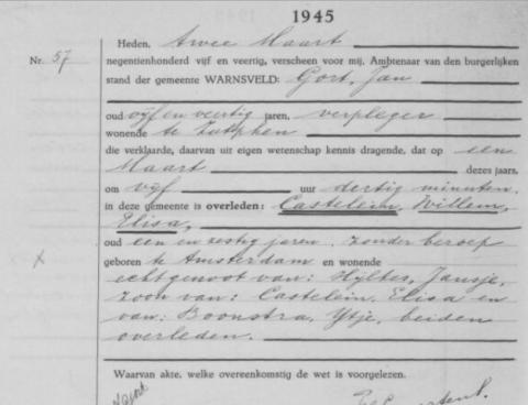 Uittreksel uit het overlijdensregister der Gemeente Warnsveld
