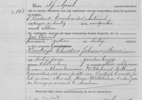 Uittreksel uit het overlijdensregister der Gemeente Zutphen