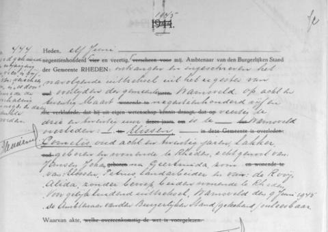 Uittreksel uit het overlijdensregister der Gemeente Warnsveld