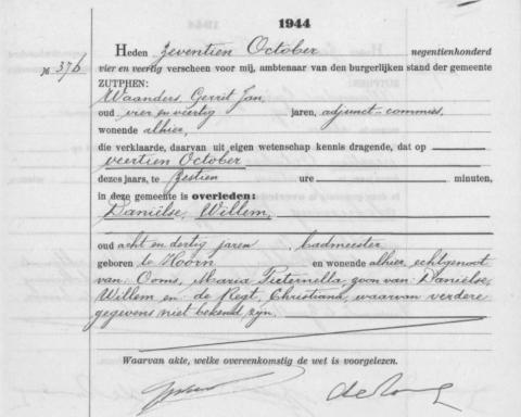 Uittreksel uit het overlijdensregister der gemeente Zutphen