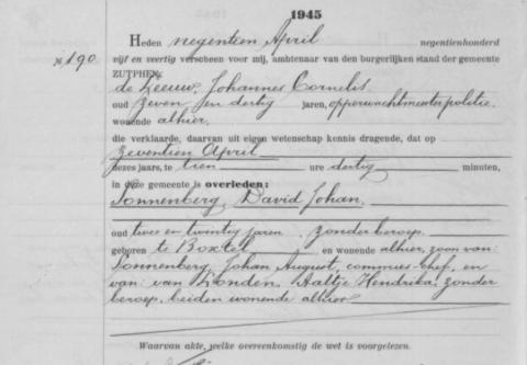Uittreksel uit het overlijdensregister der Gemeente Zutphen