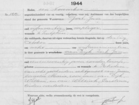 Uittreksel uit het overlijdensregister der Gemeente Warnsveld