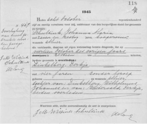 Uittreksel uit het overlijdensregister der Gemeente Zutphen