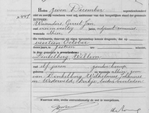 Uittreksel uit het overlijdensregister der Gemeente Zutphen