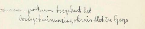 Hem werd het Oorlogsherinneringskruis toegekent.