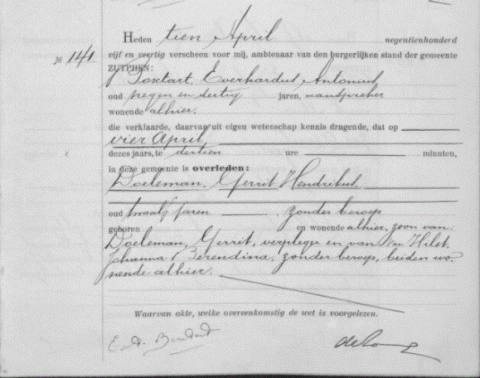 Uittreksel uit het overlijdensregister der Gemeente Zutphen