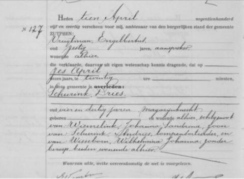 Uittreksel uit het overlijdensregister der Gemeente Zutphen