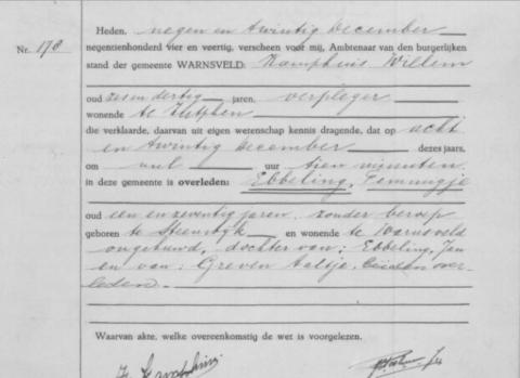 Uittreksel uit het overlijdensregister der Gemeente Warnsveld