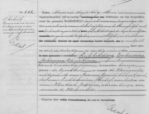 Uittreksel uit het overlijdensregister der Gemeente Zutphen