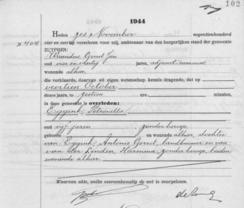 Uittreksel uit het overlijdensregister der Gemeente Zutphen