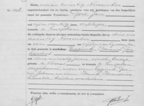 Uittreksel uit het overlijdensregister der Gemeente Warnsveld