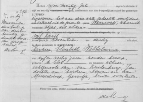 Uittreksel uit het overlijdensregister der Gemeente Warnsveld
