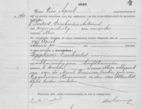 Uittreksel uit het overlijdensregister der Gemeente Zutphen