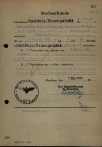 De Sterbeurkunde uit Neuengamme