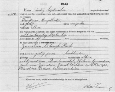 Uittreksel uit het overlijdensregister der Gemeente Zutphen