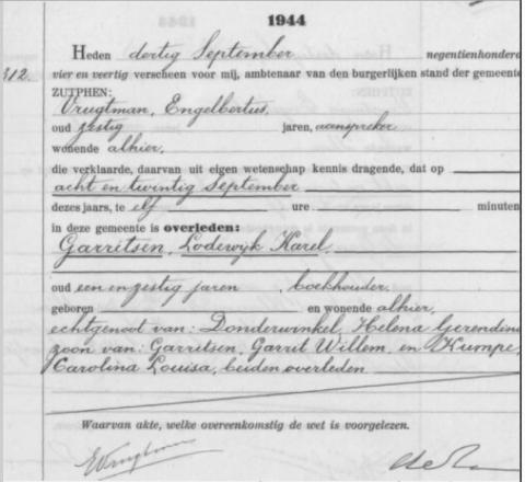 Uittreksel uit het overlijdensregister der Gemeente Zutphen