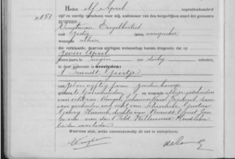 Uittreksel uit het overlijdensregister der Gemeente Zutphen