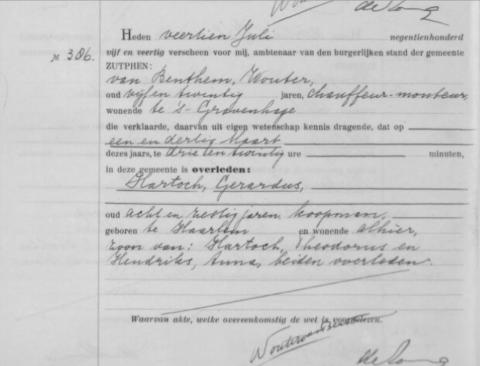 Uittreksel uit het overlijdensregister der Gemeente Zutphen