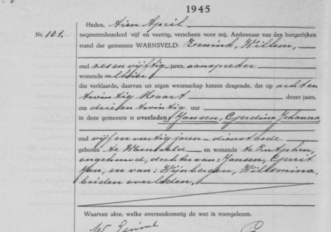 Uittreksel uit het overlijdensregister der Gemeente Zutphen